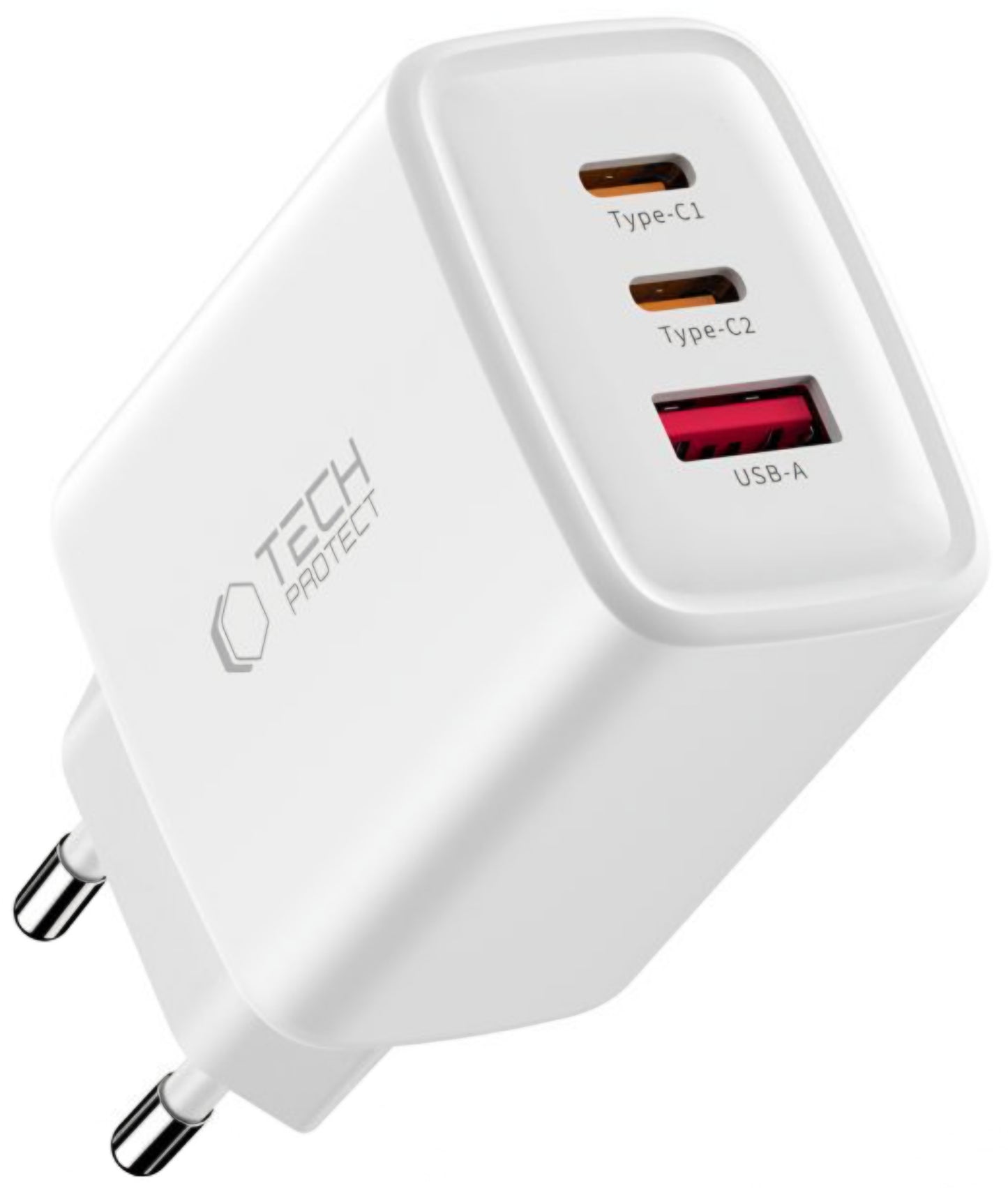 Nätverksladdare Tech-Protect NCA65W, 65W, 3A, 1 x USB-A - 2 x USB-C, Vit