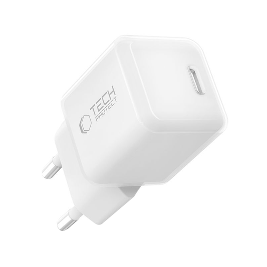 Nätadapter Tech-Protect NCM25, 25W, 3A, 1 x USB-C, Vit