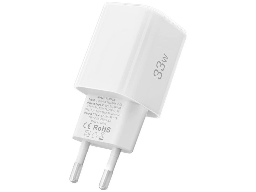 Nätverksladdare Tech-Protect NCM33W, 33W, 3A, 1 x USB-A - 1 x USB-C, Vit