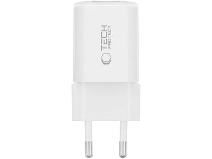 Nätverksladdare Tech-Protect NCM33W, 33W, 3A, 1 x USB-A - 1 x USB-C, Vit