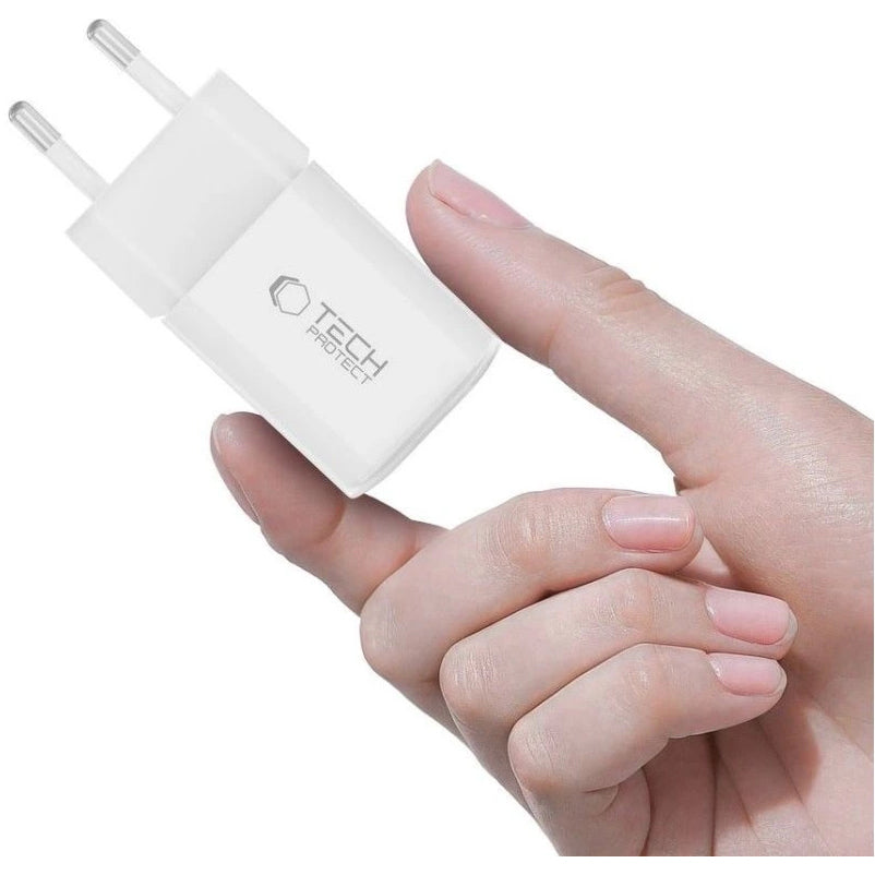 Nätverksladdare Tech-Protect NCM33W, 33W, 3A, 1 x USB-A - 1 x USB-C, Vit