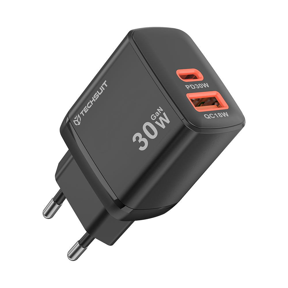 Nätverksladdare Techsuit CH1 Duonix, 30W, 3A, 1 x USB-A - 1 x USB-C, Svart