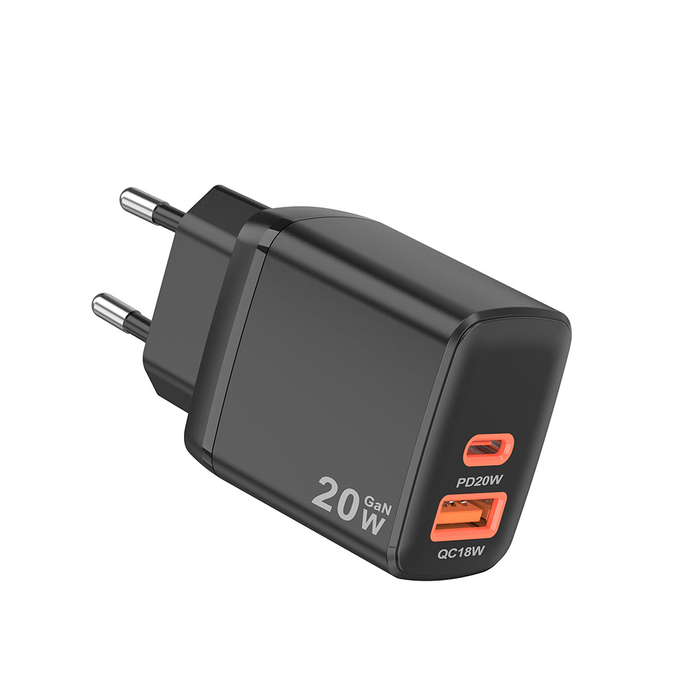 Techsuit CH2 Duonix Nätverksladdare, 20W, 3A, 1 x USB-A - 1 x USB-C, Svart