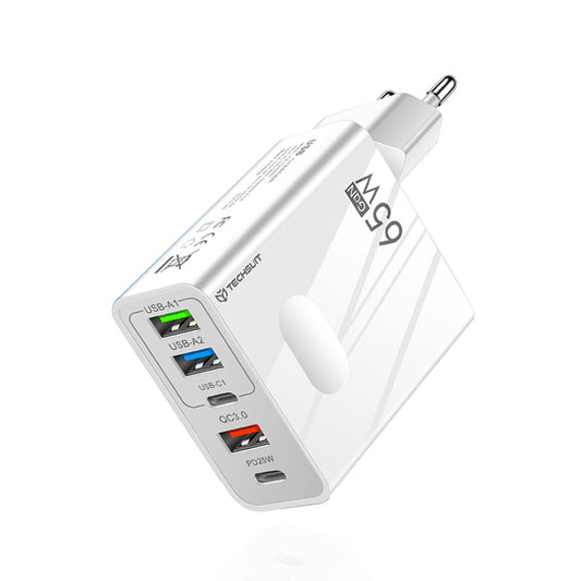 Nätverksladdare Techsuit CHC1 PentaXPower, 25W, 3A, 3 x USB-A - 2 x USB-C, Vit