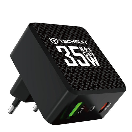 Techsuit CHPD173 Tiny Network Charger, 35W, 3A, 1 x USB-A - 1 x USB-C, Black