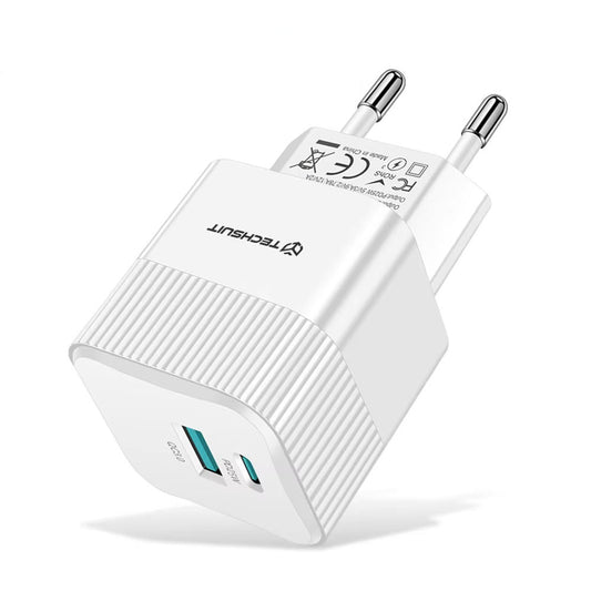 Techsuit CHPD216 Tiny Network Charger, 25W, 3A, 1 x USB-A - 1 x USB-C, White