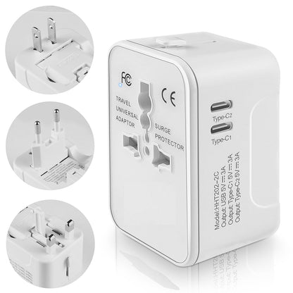 Nätverksladdare Techsuit HHT202-2C Travel, 15W, 3A, 2 x USB-C, Vit