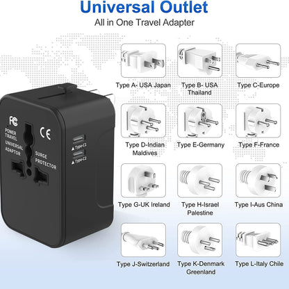 Techsuit HHT202-2C Travel Network Charger, 15W, 3A, 2 x USB-C, Black