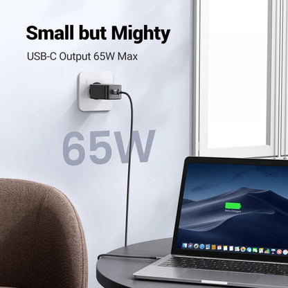 Nätadapter UGREEN CD244 (10335), 65W, 3A, 1 x USB-A - 2 x USB-C, Grå