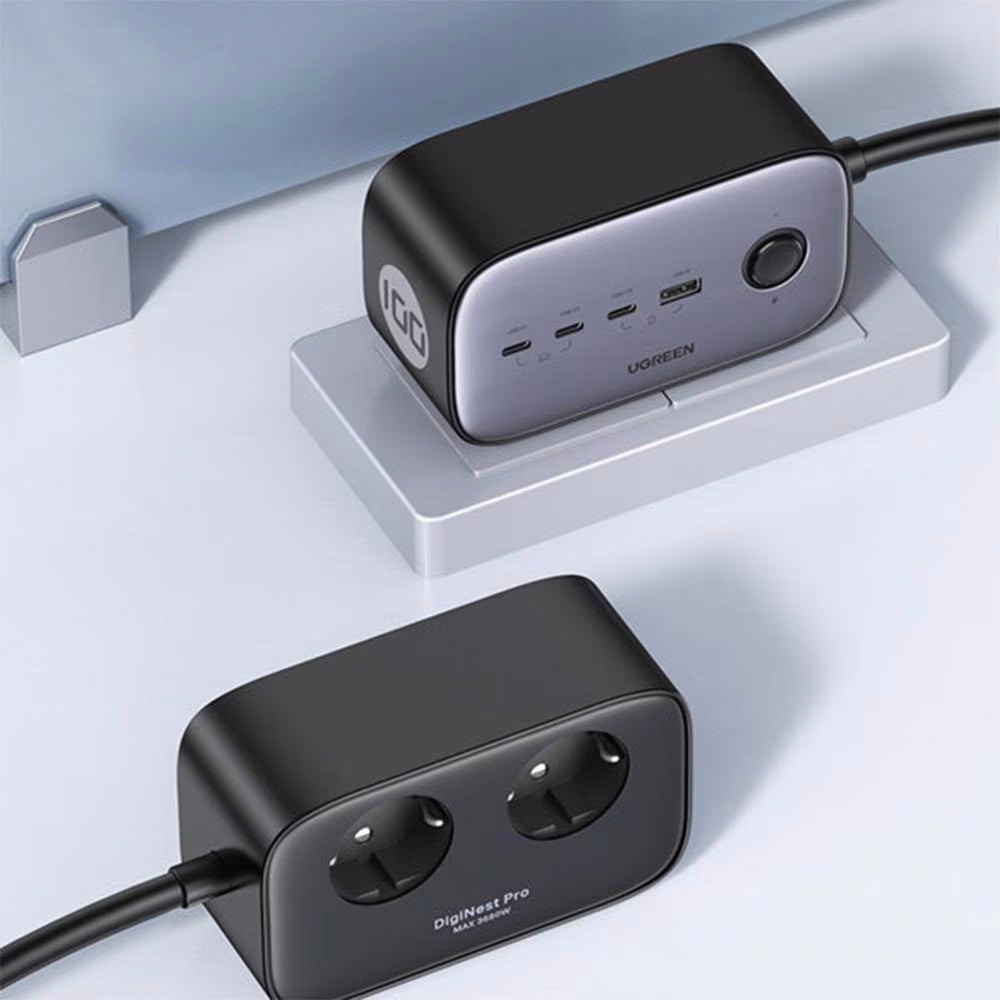 Förlängningssladd UGREEN CD270, 2 x Schuko, Grå