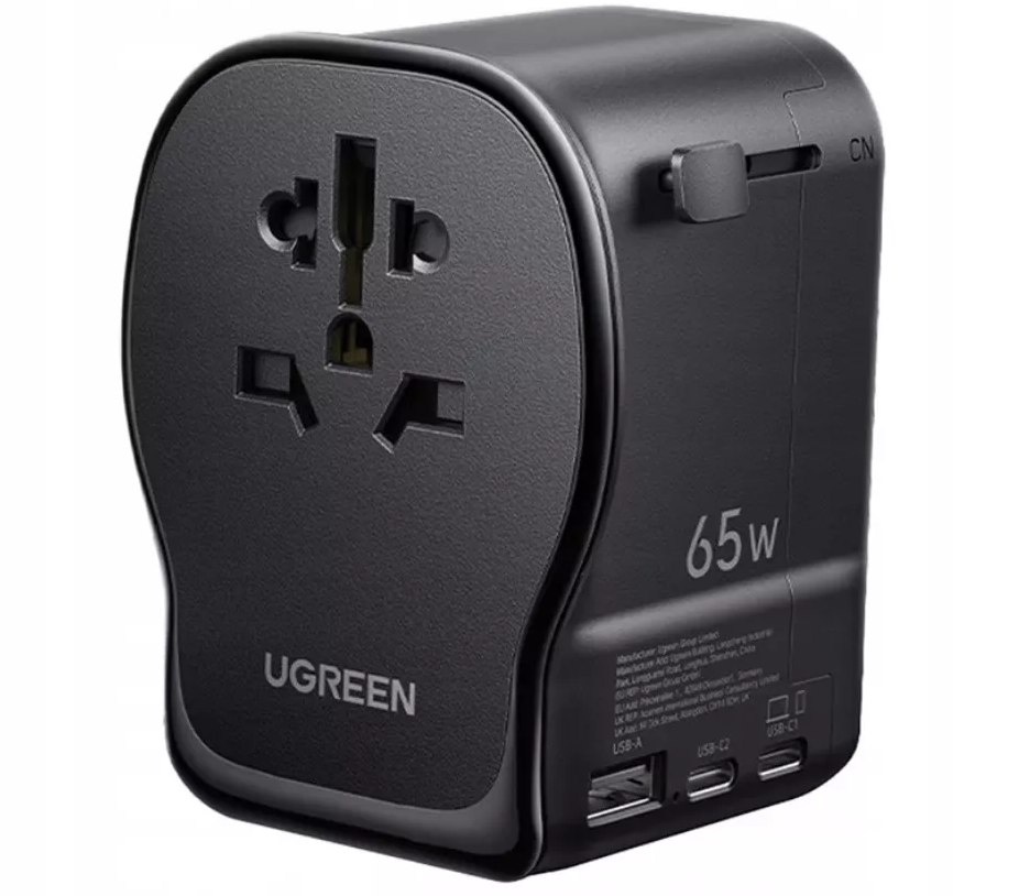 Nätadapter UGREEN Travel S550 (55001), 65W, 3,25A, 1 x USB-A - 2 x USB-C, Svart
