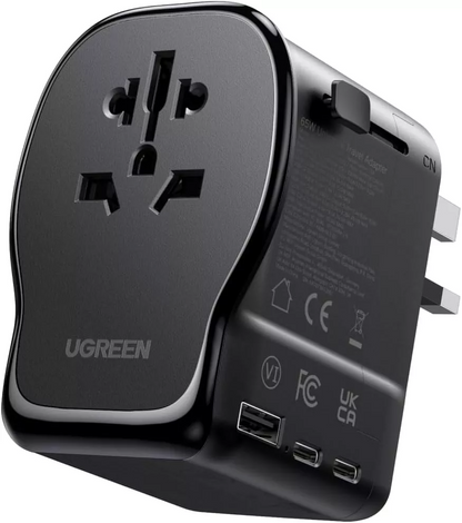 Nätadapter UGREEN Travel S550 (55001), 65W, 3,25A, 1 x USB-A - 2 x USB-C, Svart