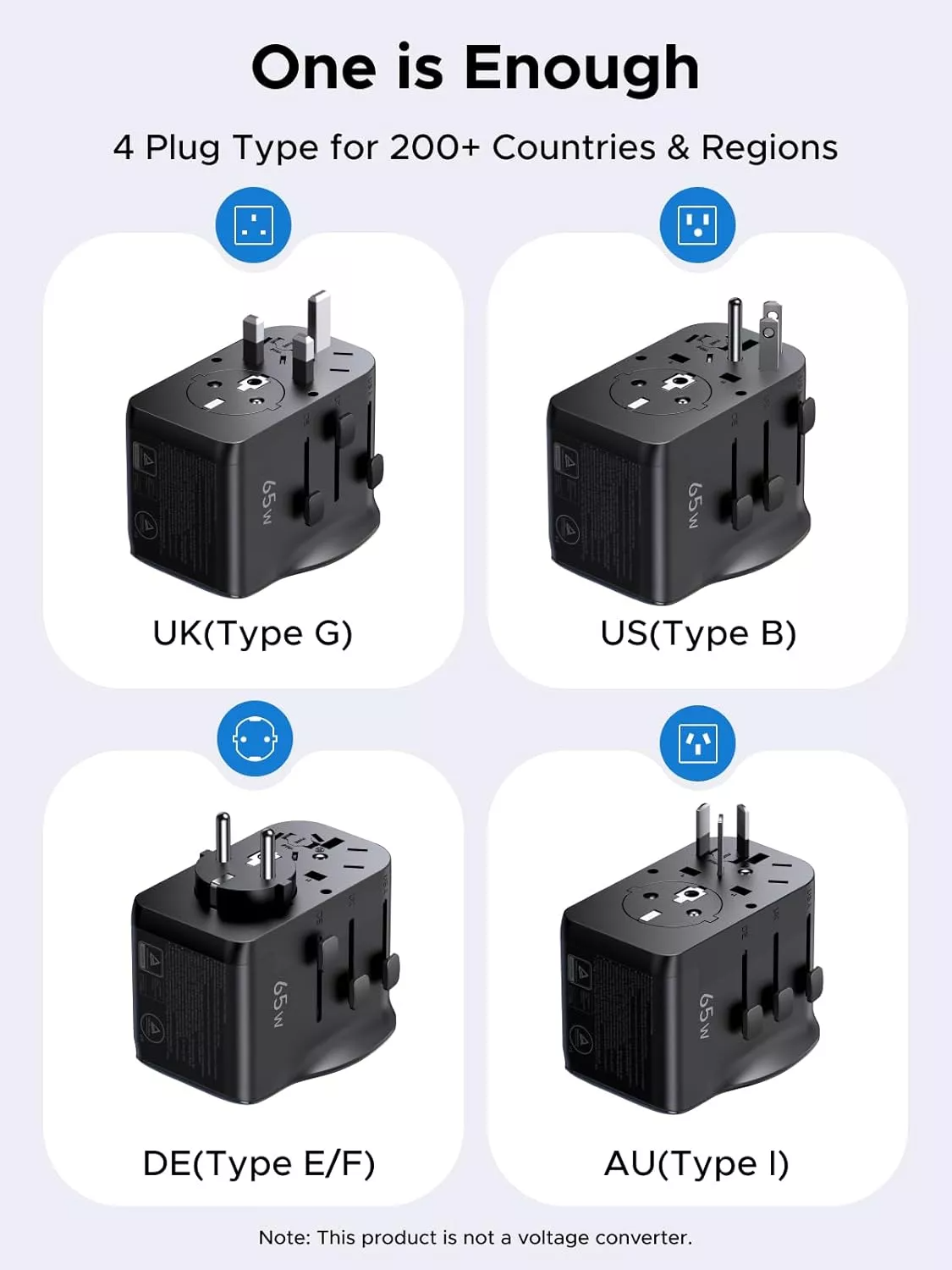 Nätadapter UGREEN Travel S550 (55001), 65W, 3,25A, 1 x USB-A - 2 x USB-C, Svart