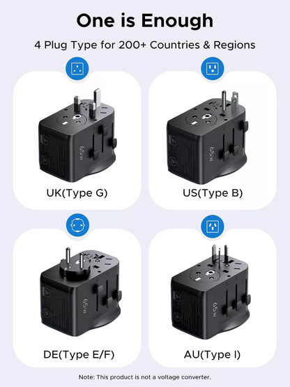 Nätadapter UGREEN Travel S550 (55001), 65W, 3,25A, 1 x USB-A - 2 x USB-C, Svart