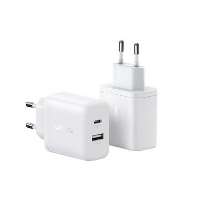 UGREEN X227 Nätverksladdare, 20W, 3A, 1 x USB-A - 1 x USB-C, Vit