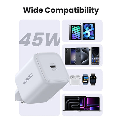 Nätadapter UGREEN X524 (65053), 45W, 3A, 1 x USB-C, Vit