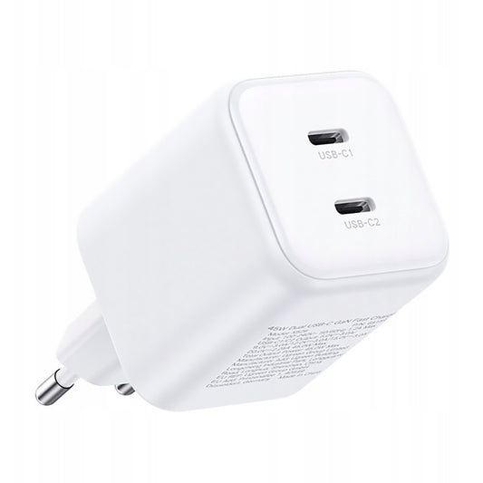Nätadapter UGREEN X526 (65154), 45W, 3A, 2 x USB-C, Vit