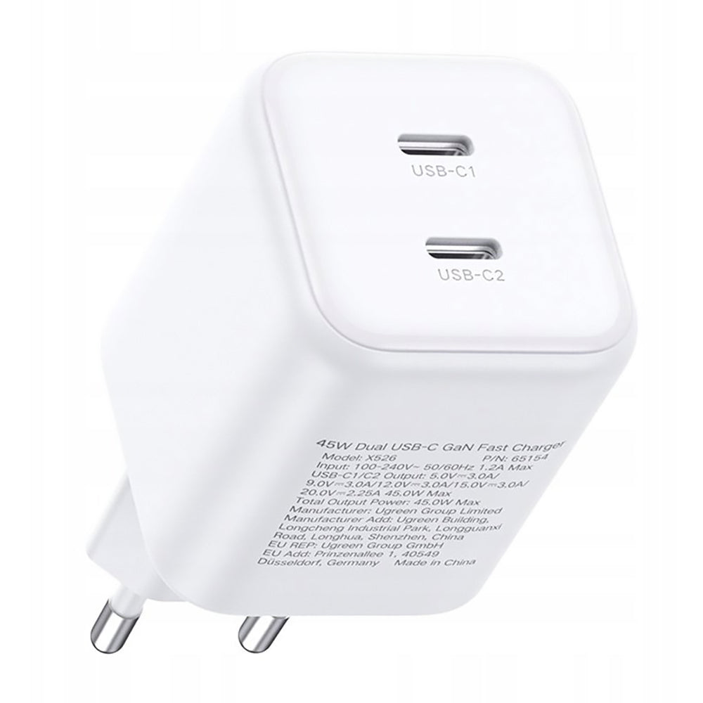 UGREEN X526 Network Charger (65154), 45W, 3A, 2 x USB-C, White