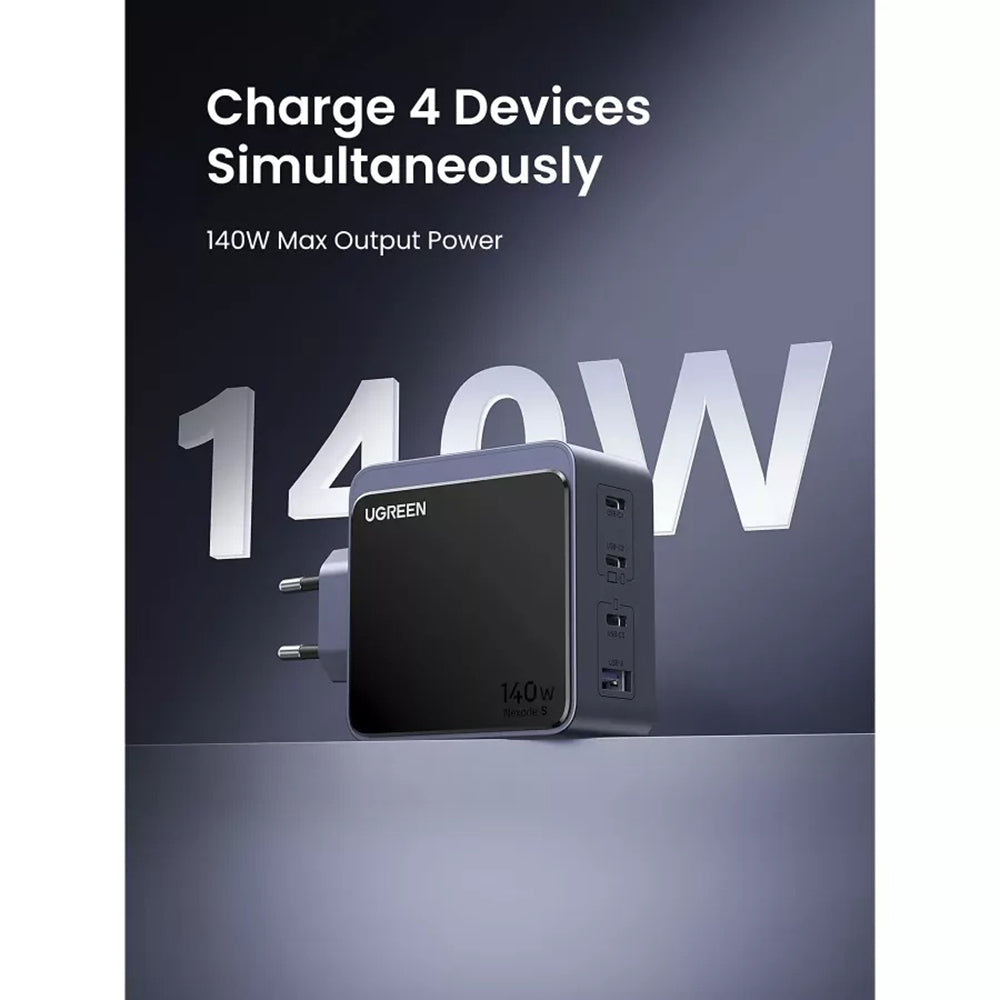 UGREEN X570 Nexode S Network Charger, 140W, 5A, 1 x USB-A - 3 x USB-C, Gray