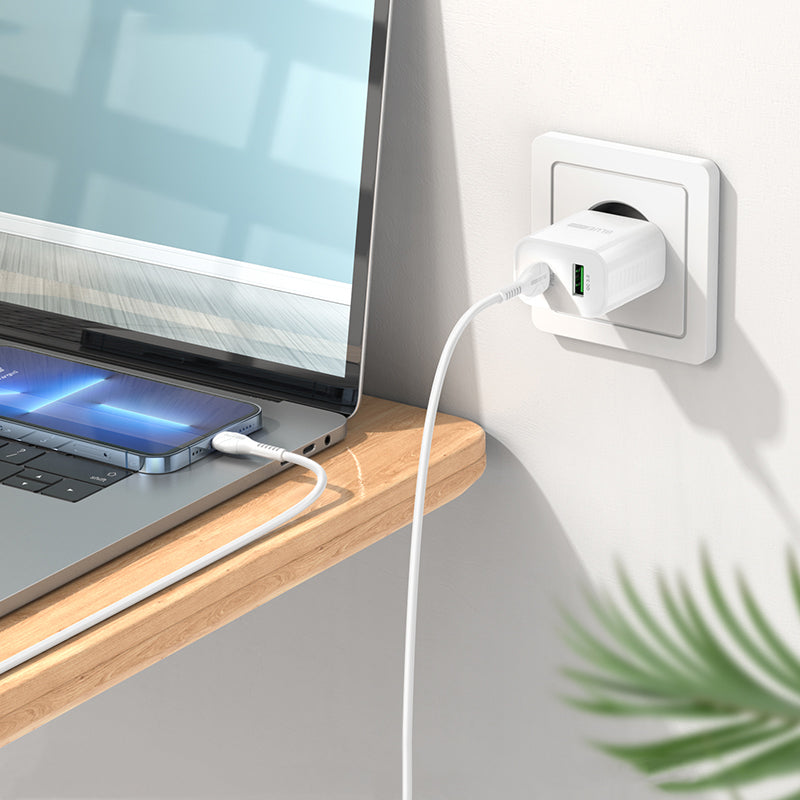 Nätadapter BLUE Power BC80A, 20W, 3A, 1 x USB-A - 1 x USB-C, Vit