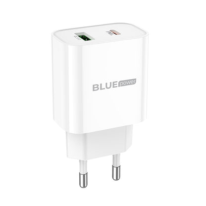 Nätadapter BLUE Power BC80A, 20W, 3A, 1 x USB-A - 1 x USB-C, Vit