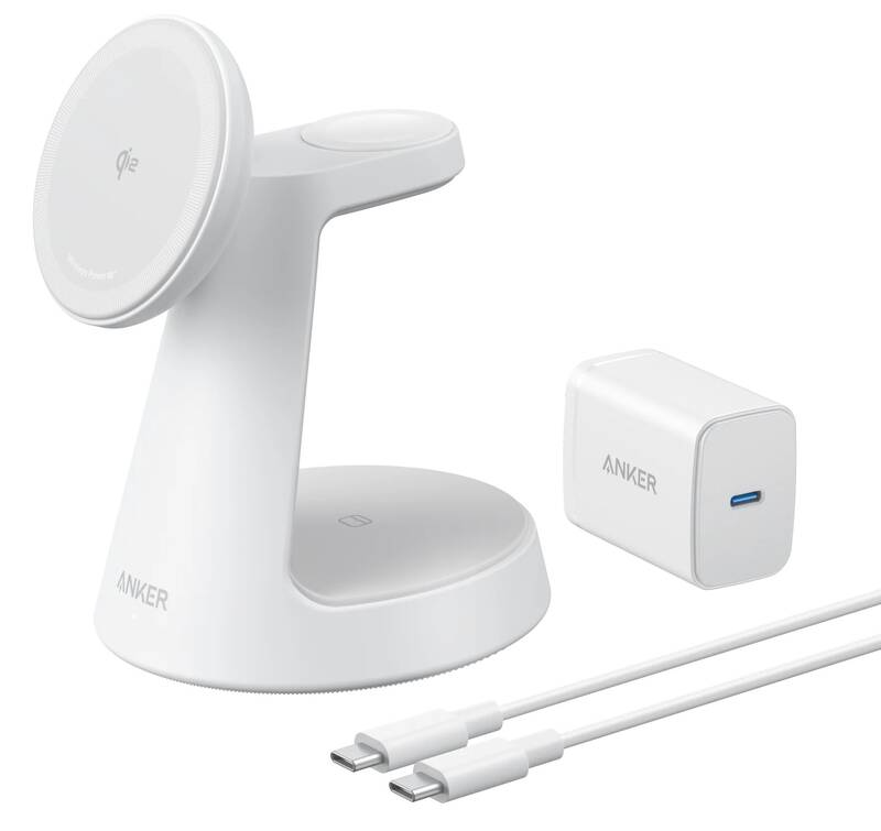 Anker MagGo 3in1 trådlös nätadapter, 15W, 1,67A, vit B25M4G21