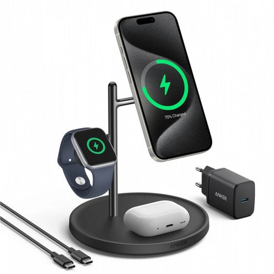 Anker MagGo 3in1 trådlös nätverksladdare, 25W, 1.67A, Svart B25M3311