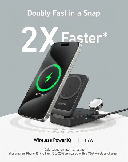 Anker MagGo 3in1 trådlös nätverksladdare, 15W, 1.67A, Svart B2557311