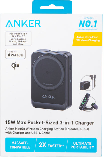 Anker MagGo 3in1 trådlös nätverksladdare, 15W, 1.67A, Svart B2557311