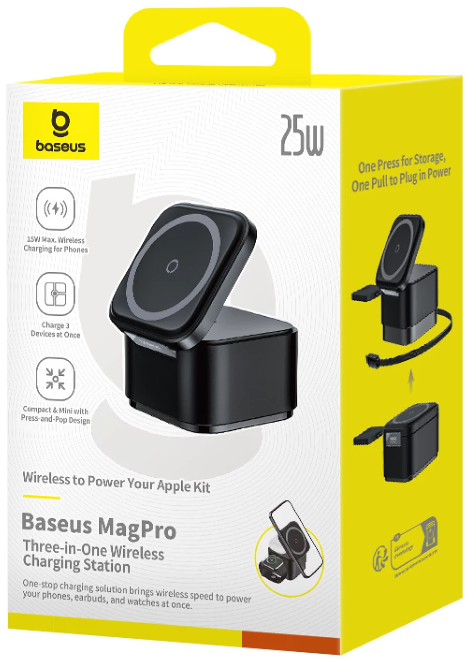 Baseus MagPro 3-i-1 trådlös USB-C-nätladdare, 25 W, 1 x USB-C, svart P10264100123-01