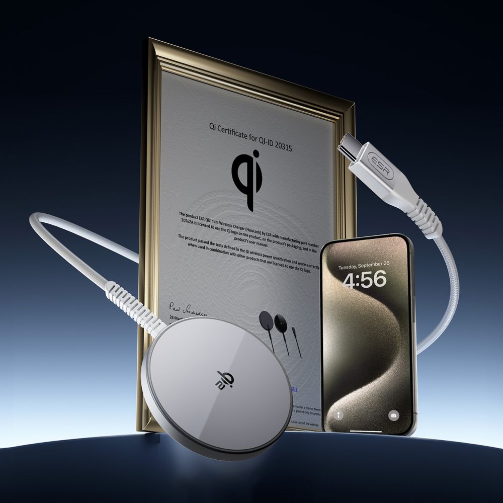 Trådlös nätverksladdare ESR HaloLock, 15W, 1.67A, Silver