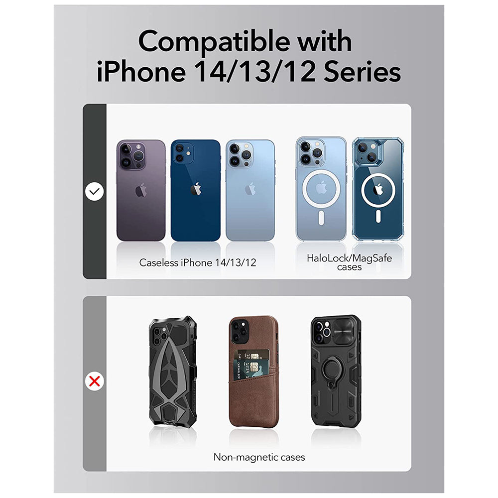 Trådlös nätverksladdare ESR HaloLock Shift, 15W, 1.67A, Vit