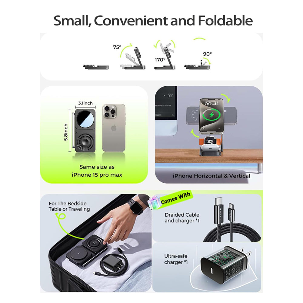 Trådlös nätverksladdare Lisen 3in1, 15W, 1.67A, Svart YL0424010003