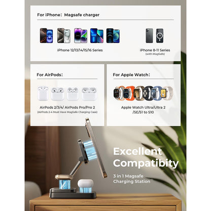 Trådlös nätverksladdare Lisen 3in1, 15W, 1.67A, Svart YL0424010003