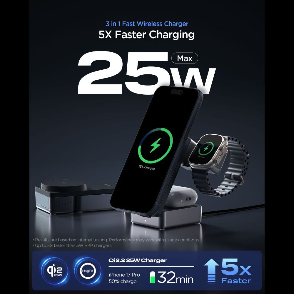 Trådlös Nätverksladdare Spigen EF323MQ Essential 3in1, 25W, Svart ACH10398