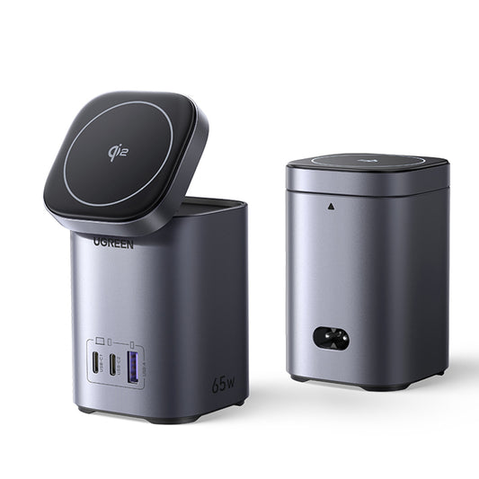 Trådlös nätverksladdare UGREEN X555 4in1, 65W, 3.25A, 1 x USB-A - 2 x USB-C, Grå