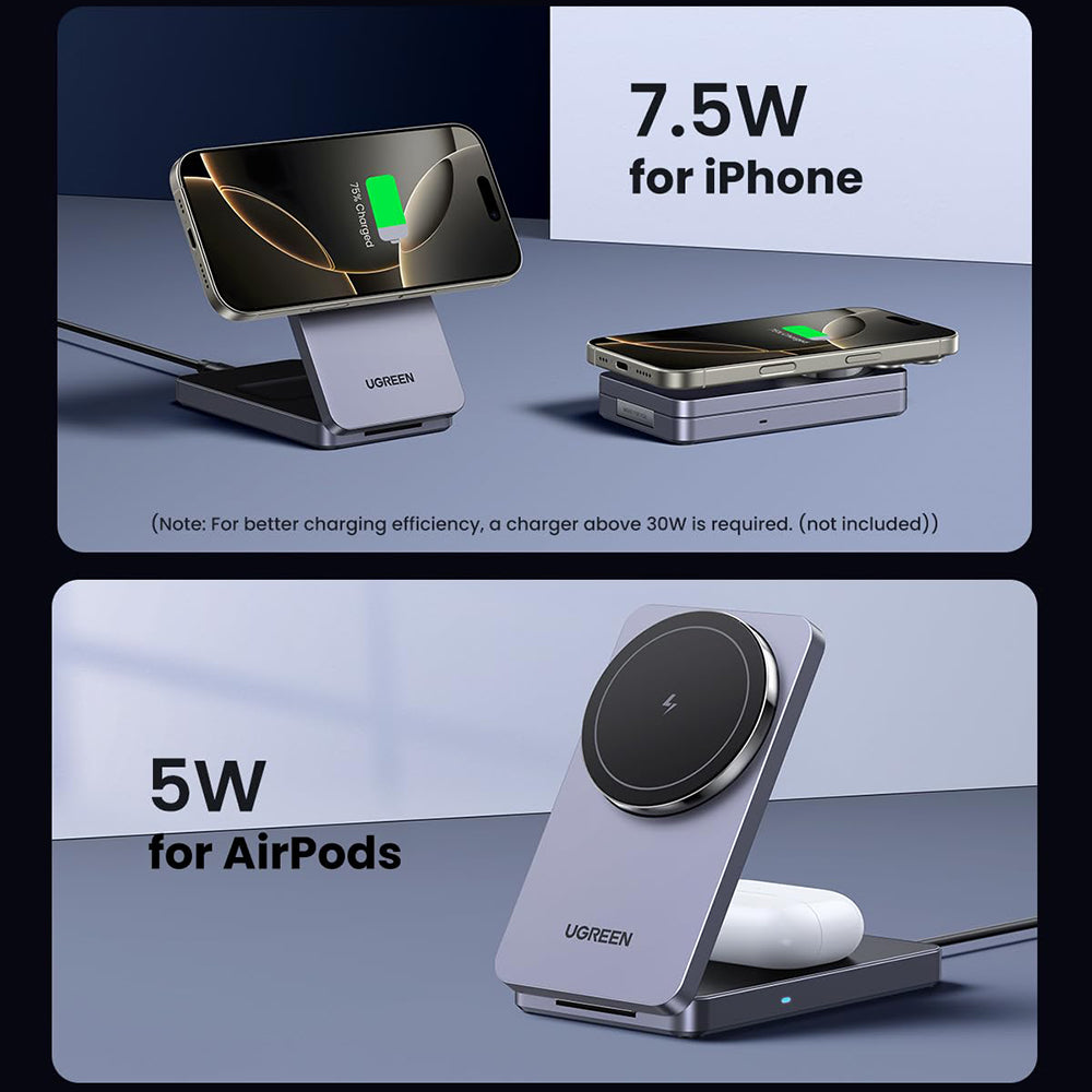UGREEN W528 2in1 Trådlös Nätverksladdare, 20W, 1.67A, Svart