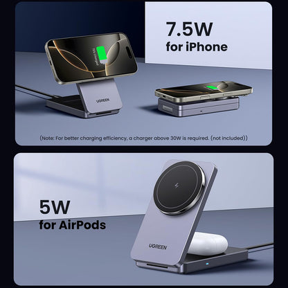 UGREEN W528 2in1 Trådlös Nätverksladdare, 20W, 1.67A, Svart