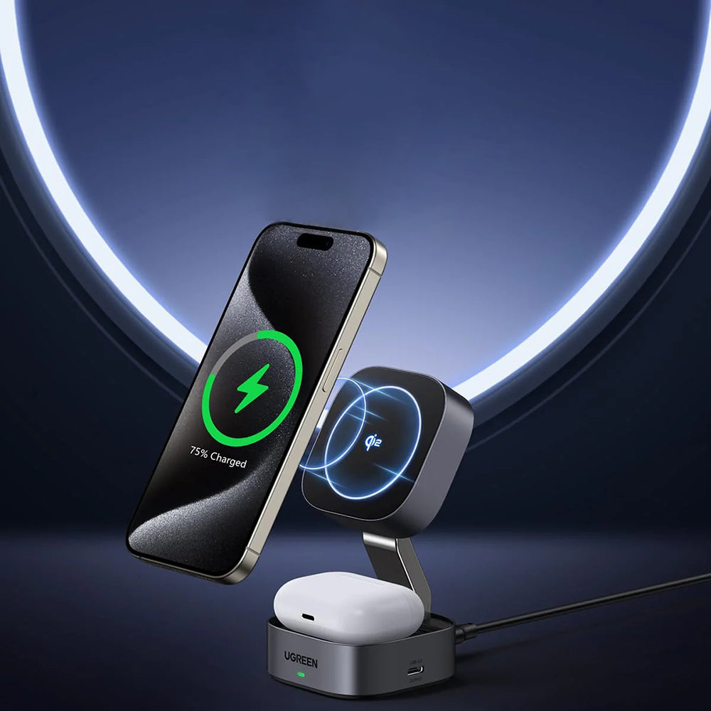 UGREEN W702 3in1 Trådlös Nätverksladdare, 20W, 1.67A, 1 x USB-C, Svart
