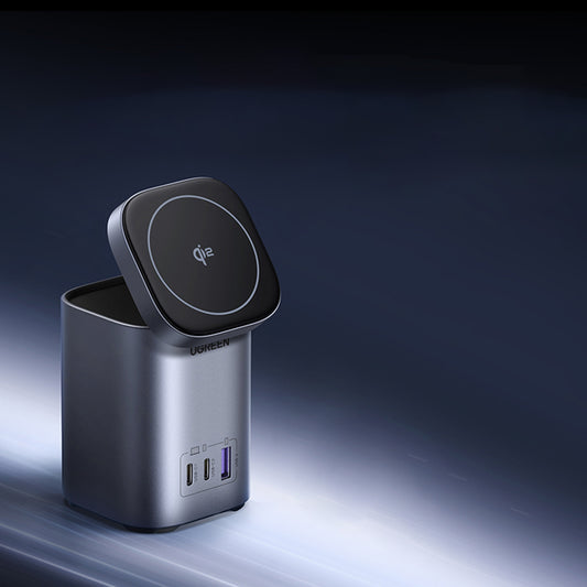 Trådlös nätverksladdare UGREEN X555 4in1, 65W, 3.25A, 1 x USB-A - 2 x USB-C, Grå