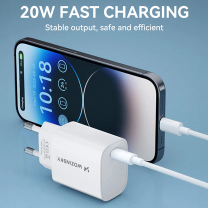 Nätadapter WZK WGWCCW, 20W, 3A, 1 x USB-C, Vit