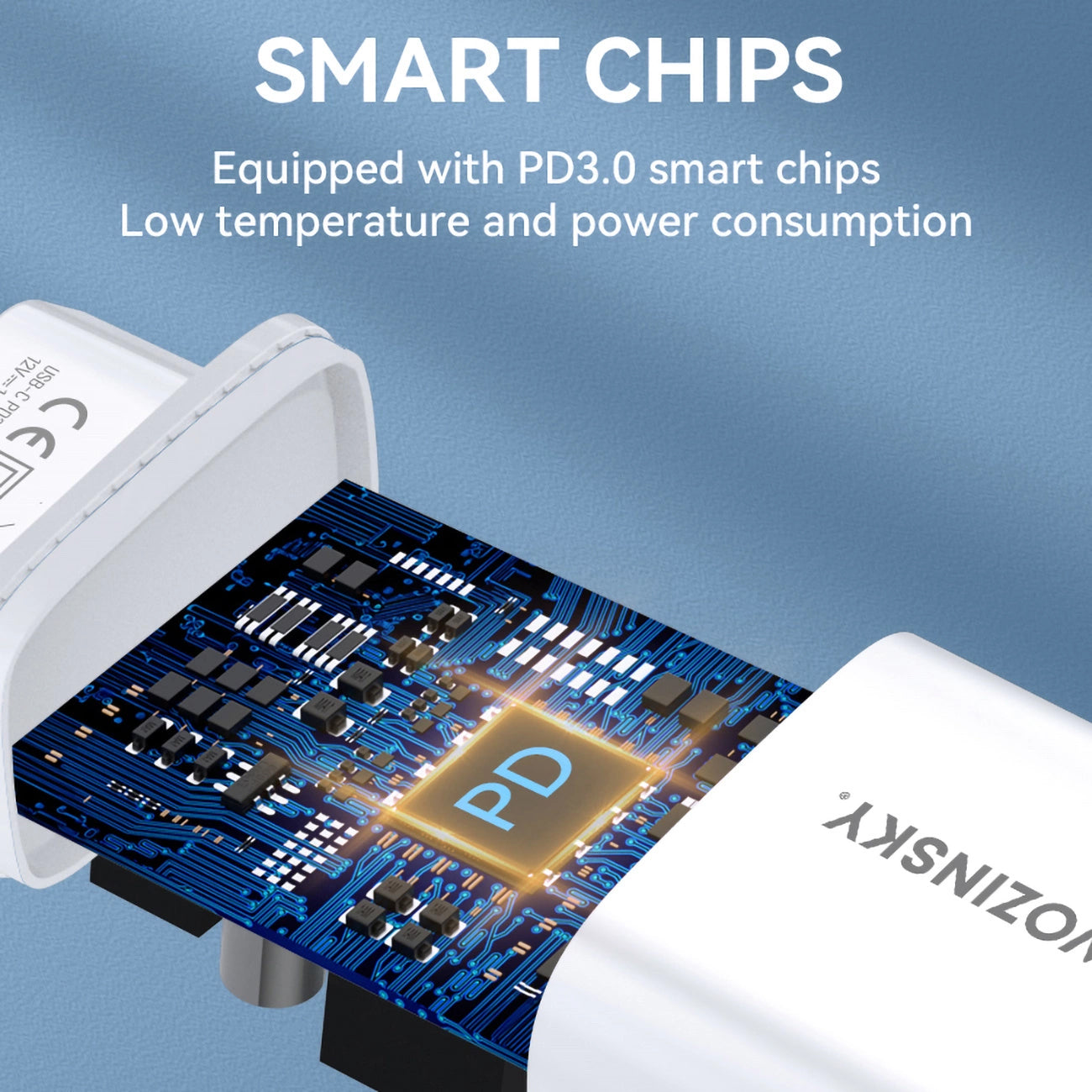 Nätadapter WZK WGWCCW, 20W, 3A, 1 x USB-C, Vit