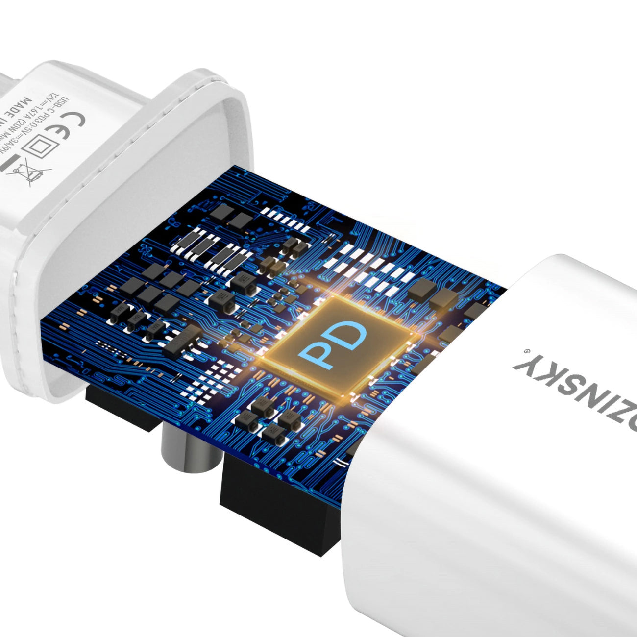 Nätadapter WZK WGWCCW, 20W, 3A, 1 x USB-C, Vit