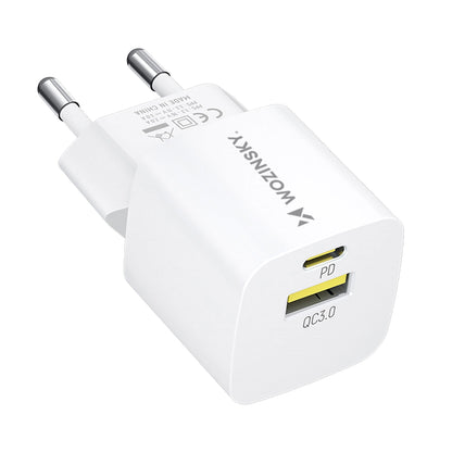 Nätverksladdare WZK WWCEAC, 33W, 3A, 1 x USB-A - 1 x USB-C, Vit