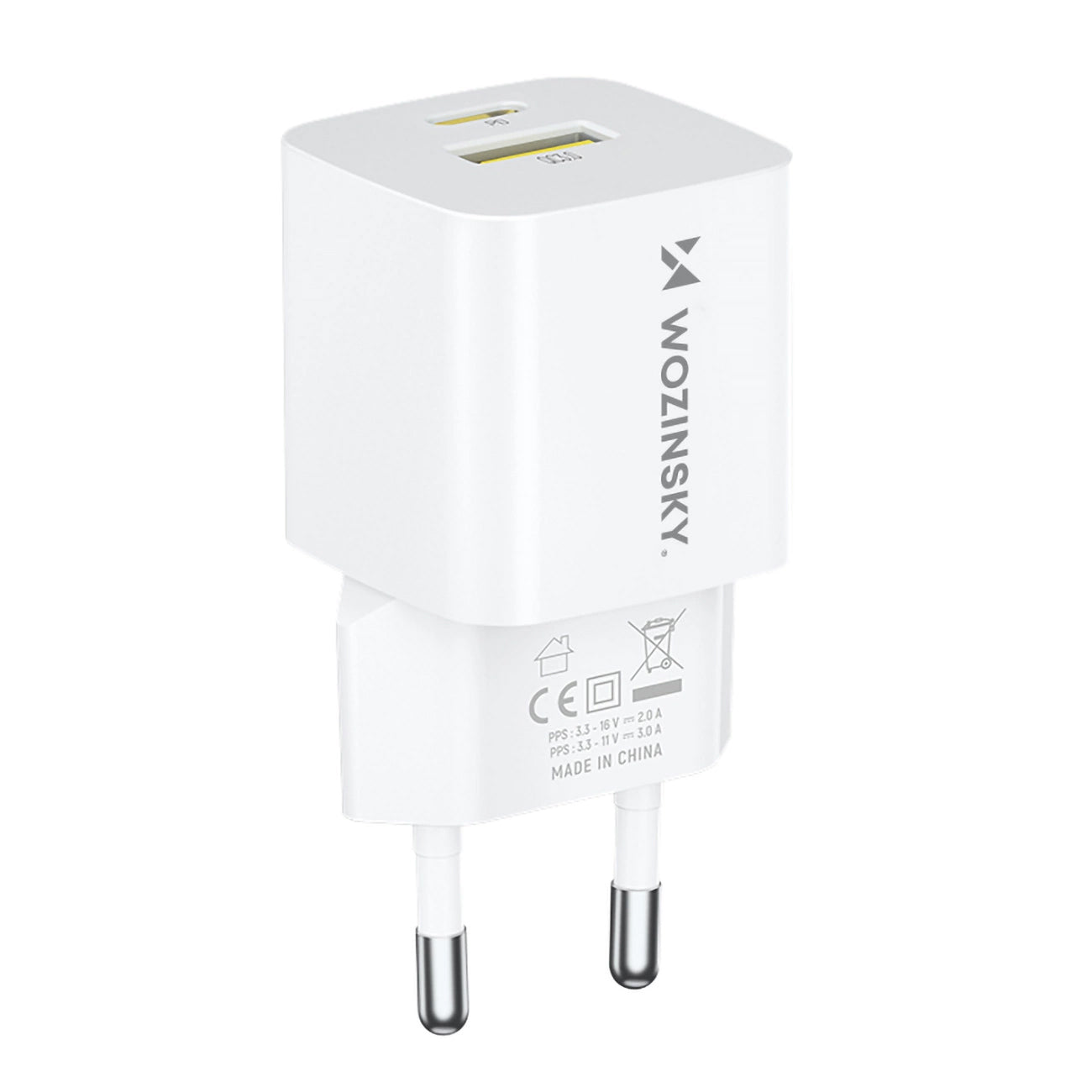 Nätverksladdare WZK WWCEAC, 33W, 3A, 1 x USB-A - 1 x USB-C, Vit