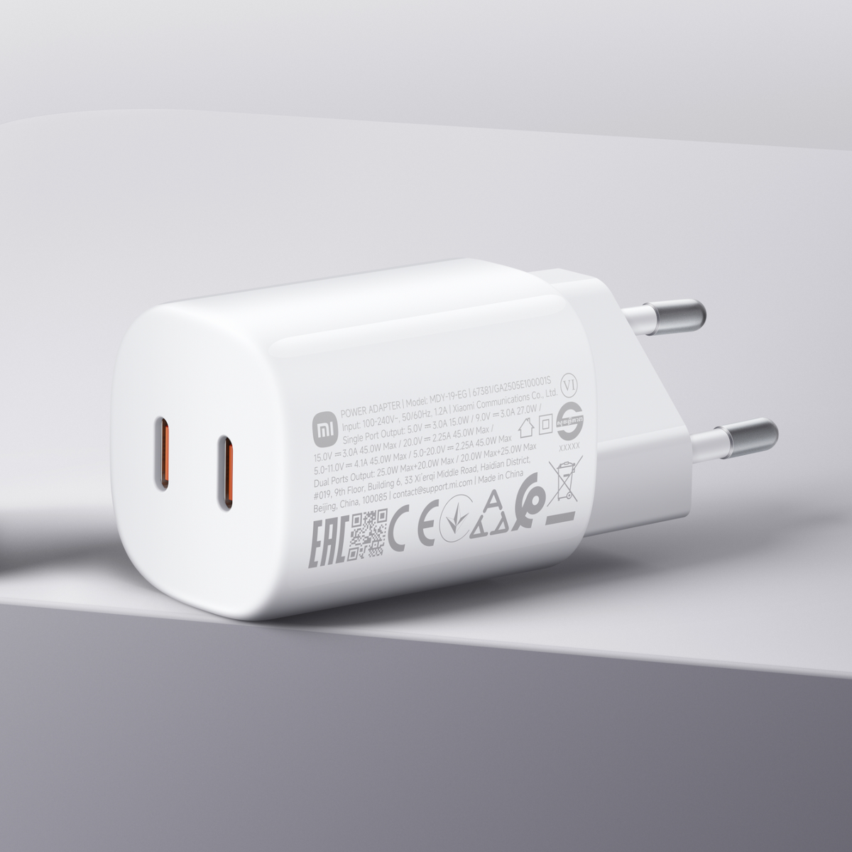 Xiaomi Nano Turbo nätadapter, 45W, 3A, 2 x USB-C, vit BHR087OEU