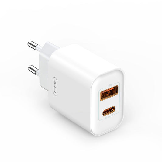 Nätverksladdare XO Design BPCE12, 20W, 3A, 1 x USB-A - 1 x USB-C, Vit