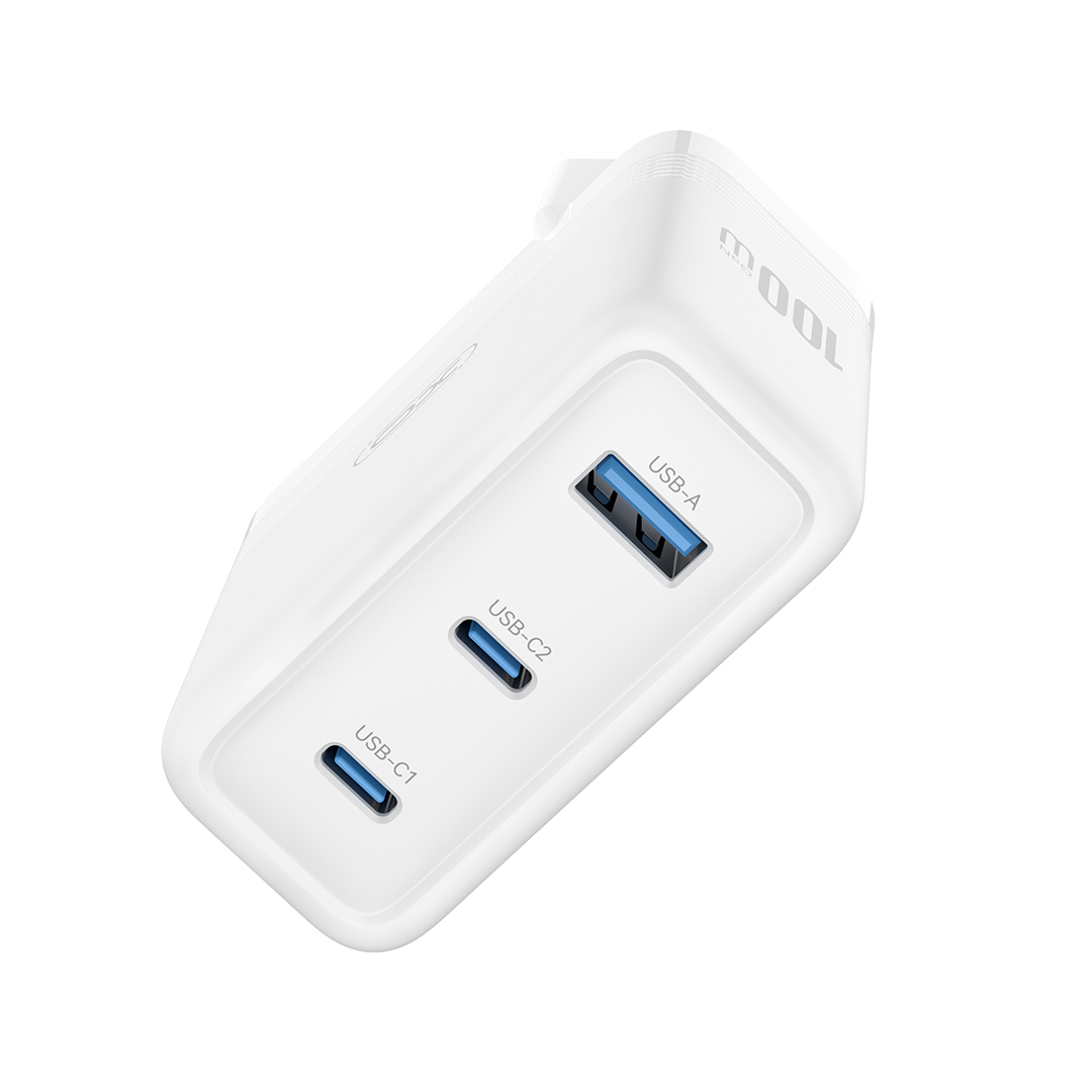 Nätverksladdare XO Design CE35, 100W, 5A, 1 x USB-A - 2 x USB-C, Vit