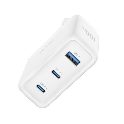 Nätverksladdare XO Design CE35, 100W, 5A, 1 x USB-A - 2 x USB-C, Vit