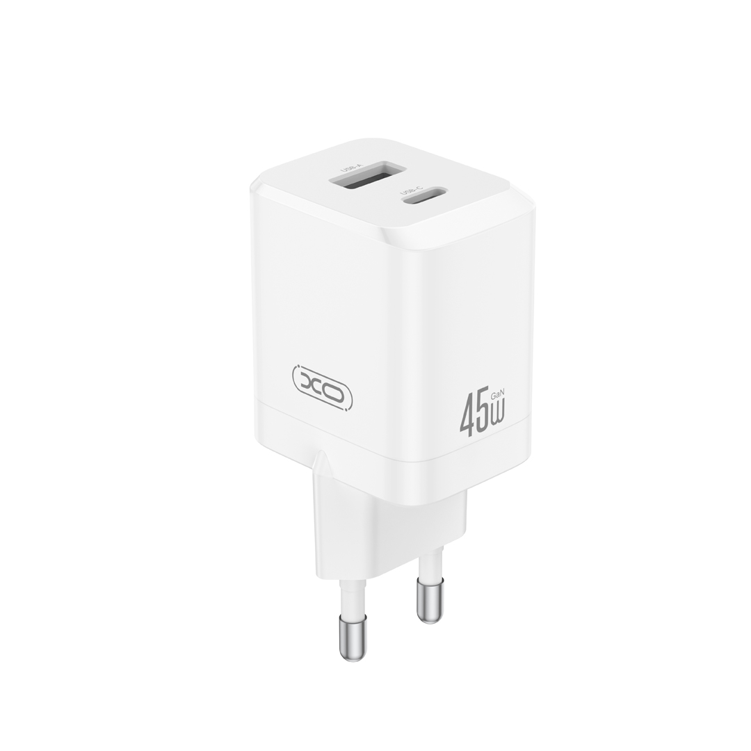 Nätverksladdare XO Design CE36, 45W, 3A, 1 x USB-A - 1 x USB-C, Vit